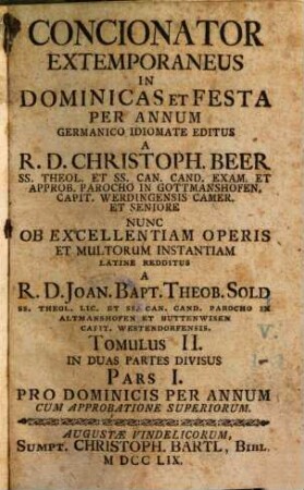 Concionator Extemporaneus In Dominicas Et Festa Per Annum, 2
