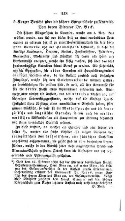Kurzer Bericht über die Höhere Bürgerschule zu Neuwied