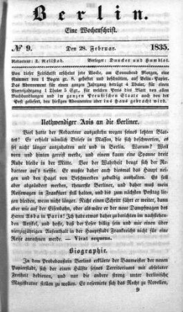 No. 9, 28. Februar 1835