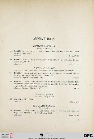 Miniaturen, Graphik (Nr. 289-313)