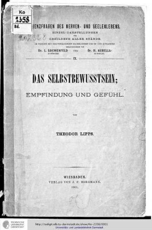 Neuntes Heft: Das Selbstbewusstsein : Empfindung und Gefühl