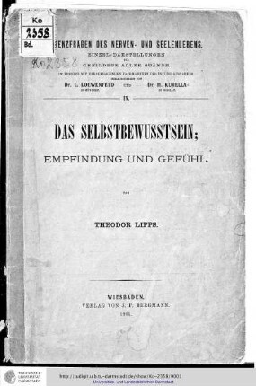 Neuntes Heft: Das Selbstbewusstsein : Empfindung und Gefühl