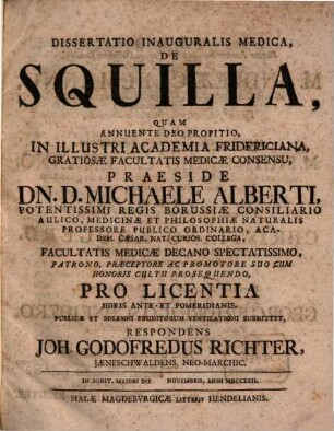 Dissertatio Inauguralis Medica, De Squilla