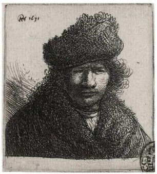 Rembrandt mit seitlich aufsteigender Pelzmütze