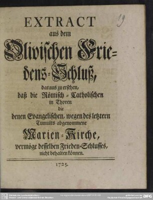 Extract aus dem Olivischen Friedens-Schluß ...