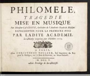 Philomele : Tragedie Mise En Musique