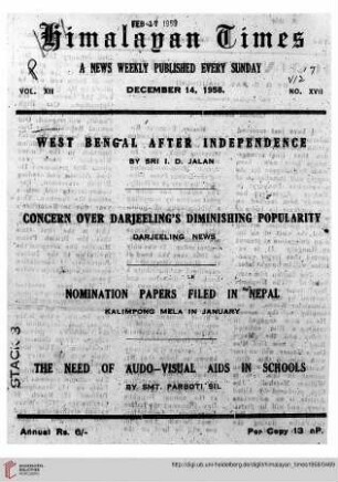 No. XVII (14 December 1958)
