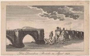 Die durch Napoleonische Truppen am 19. März 1813 gesprengte Augustusbrücke in Dresden