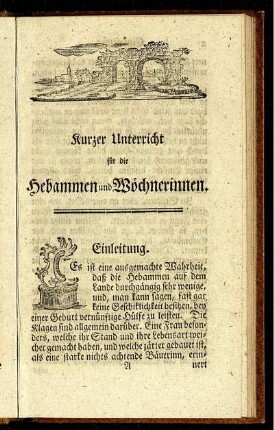 Kurzer Unterricht für die Hebammen und Wöchnerinnen. Einleitung.