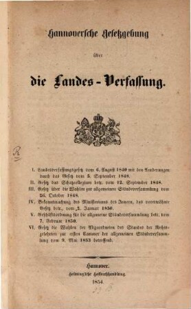 Hannoversche Gesetzgebung über die Landes-Verfassung