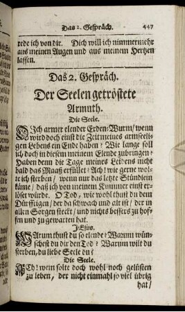 Das 2. Gespräch. Der Seelen getröstete Armuth.