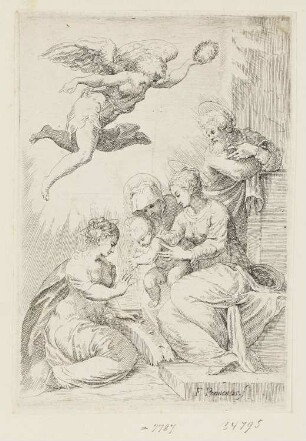 Heilige Familie, Blatt der Folge "14 Figuren nach Parmigianino"