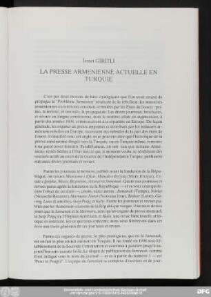 İsmet Gırıtlı La Presse Armenienne Actuelle En Turquie