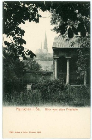 Hainichen. Blick vom alten Friedhof auf die Kirche