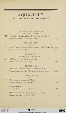 Aquarelle alle unter Glas und Rahmen (Nr. 212-256)