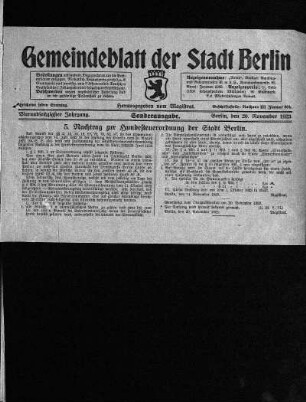 Sonderausgabe, 20. November 1923