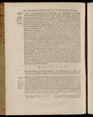 Section II. De l´Antiquité, du Gouvernement, des Coutumes, des Loix, des Manières, & de la Discipline Militaire des Macedoniens.