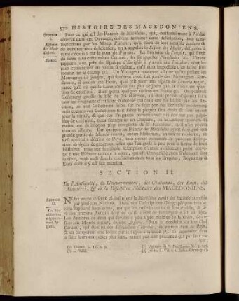 Section II. De l´Antiquité, du Gouvernement, des Coutumes, des Loix, des Manières, & de la Discipline Militaire des Macedoniens.