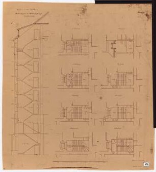 Königliches Residenzschloss Posen, Posen: Grundrisse und Schnitt Nebentreppe am Wirtschaftshof 1:50