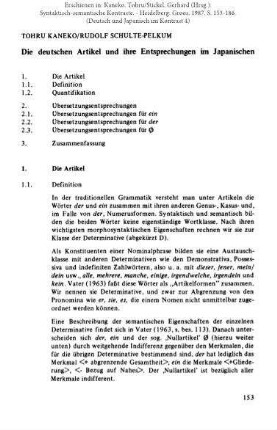 Die deutschen Artikel und ihre Entsprechungen im Japanischen