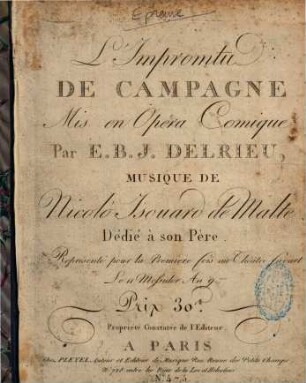 L impromtu de campagne : représenté pour la premièr fois au Théâtre Favart le 11 messidor an 9me