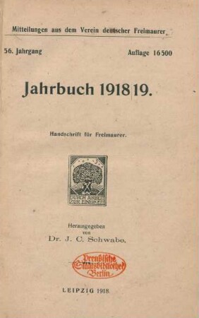 56.1918/19: Jahrbuch des Vereins Deutscher Freimaurer