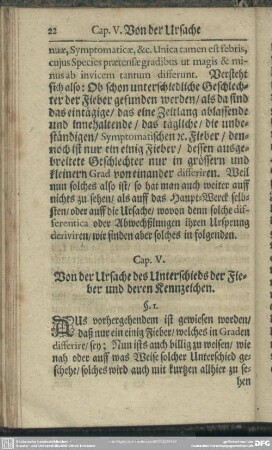 Cap. V. Von der Ursache des Unterschieds der Fieber und deren Kennzeichen
