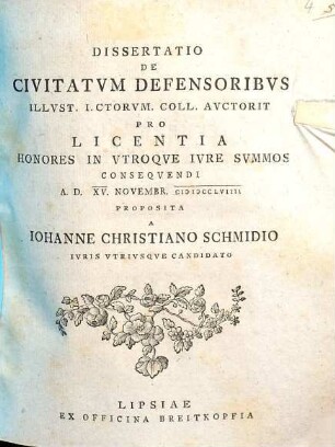 Dissertatio De Civitatvm Defensoribvs