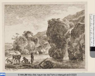 Berglandschaft, am Fluss Hirten und Herde