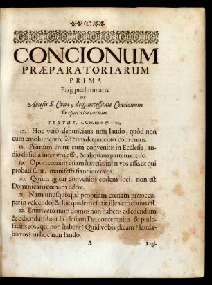 Concionum Praeparatoriarum Prima