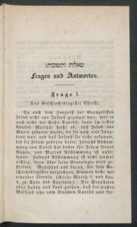 Frage I. Das Geschlechtsregister Christi.