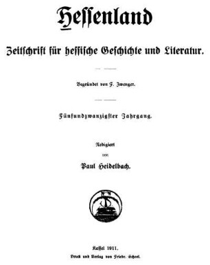 25.1911: Hessenland : Zeitschrift für hessische Geschichte und Literatur