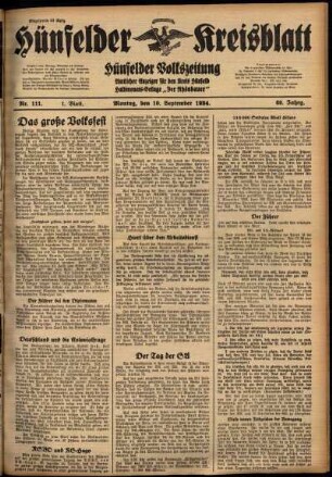 Erste Ausgabe vom Montag, den 10. September 1934.