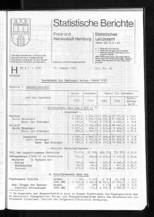Seeverkehr des Hamburger Hafens Januar 1985 : Lfd. Nr. 25