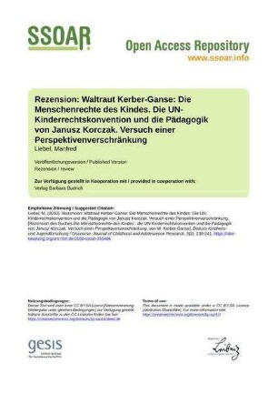 Rezension: Waltraut Kerber-Ganse: Die Menschenrechte des Kindes. Die UN-Kinderrechtskonvention und die Pädagogik von Janusz Korczak. Versuch einer Perspektivenverschränkung