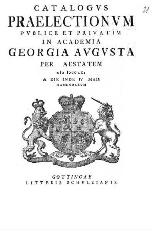 SS 1761: Catalogus praelectionum publice et privatim in Academia Georgia Augusta ... habendarum