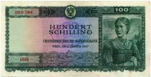 Geldschein, 100 Schilling (ATS), 2.1.1947