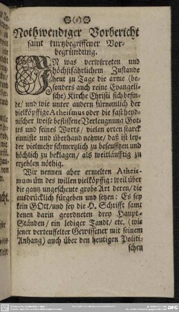 Nothwendiger Vorbericht samt kurtzbegriffener Vorbegründung