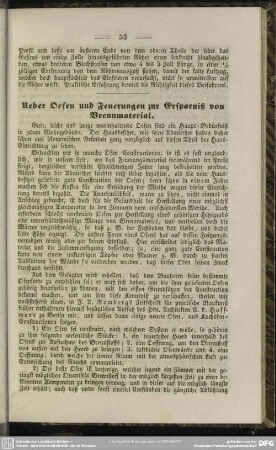 Ueber Oefen und Feuerungen zur Ersparniß von Brennmaterial