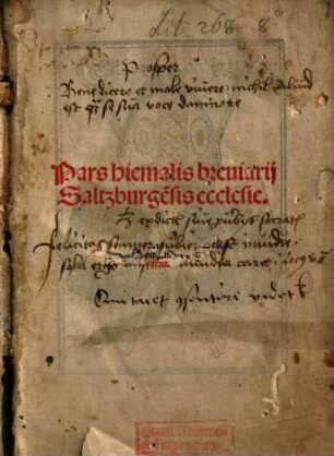 Pars hiemalis breuiarij Saltzburge[n]sis ecclesie