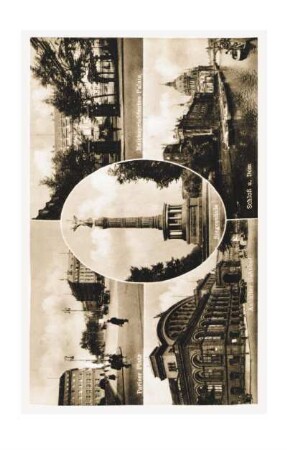 Postkarte: Siegessäule; Pariser Platz; Reichspräsidenten Palais; Anhalter Bahnhof; Schloß u. Dom