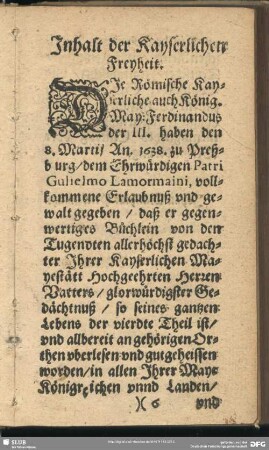 Inhalt der Kayserlichen Freyheit