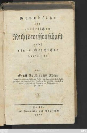Grundsätze der natürlichen Rechtswissenschaft nebst einer Geschichte derselben