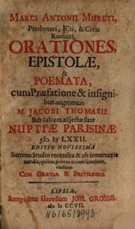 Orationes, Epistolae et Poemata