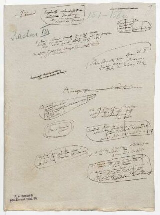 Umschlag gr. Kasten 8, Nr. 151-158a mit dem Titel &quot;Ergebnisse wissenschaftlicher Forschungen über die speciellen Theile des Kosmos&quot; nebst zahlreicher weiterer Notizen