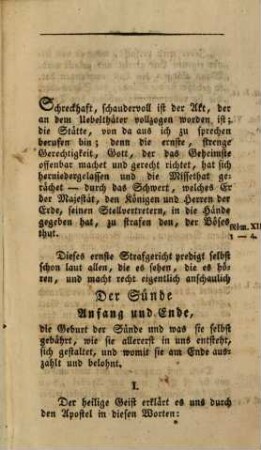 Der Sünde Anfang und Ende : Ein Wort an das Volk, nachdem Joseph Reisinger durch das Schwert der Gerechtigkeit hingerichtet worden war ; Am 6ten May 1820