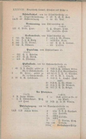 Packhausstraße. Papenkamp. Pfaffenstraße. Am Pferdeborn. Philosophengang. [Postgang. Prüne. Querstraße. Ringstraße. Rosenstraße.]