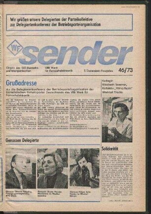 Betriebszeitung 'WF-Sender', Nr.46/1973 (3. Dezemberausgabe 1973)