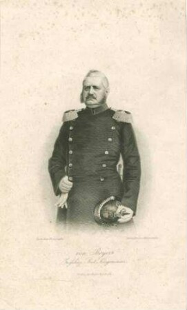 Gustav Friedrich von Beyer, preussischer General, Grossherzoglicher Badischer Kriegsminister, stehend in Uniform mit Pickelhaube, Brustbild in Halbprofil