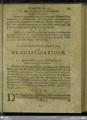 Locus Decimus Tertius. De Praedestinatione